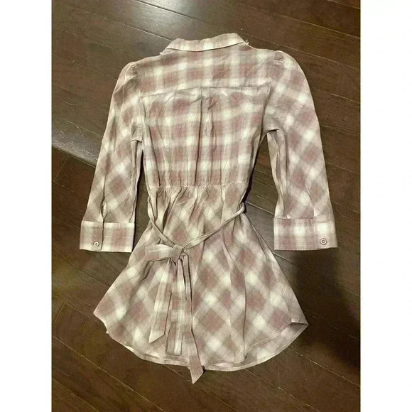 Anthropologie Odille Ruffle Front Button Down Blouse Shirt Size 6 Small Plaid S - Picture 4 of 4